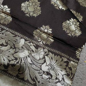 Banarasi silk saree with rich zari border in Brown